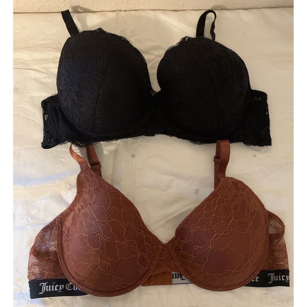 Juicy Couture Bra 40C Black & Copper Lace Floral Adjustable Bundle